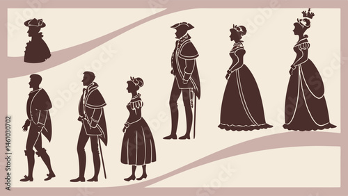 Historical Royal and Noble Silhouettes Elegant Period Fashion Set