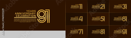 Anniversary logo set with double line number style. gold color can be use for special moment
