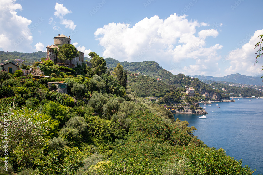 coast in italian Liguria Portofino Italy south europe coast of Mediterranean sea in summer