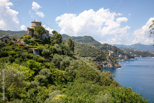 Obraz na płótnie coast in italian Liguria Portofino Italy south europe coast of Mediterranean sea in summer w salonie