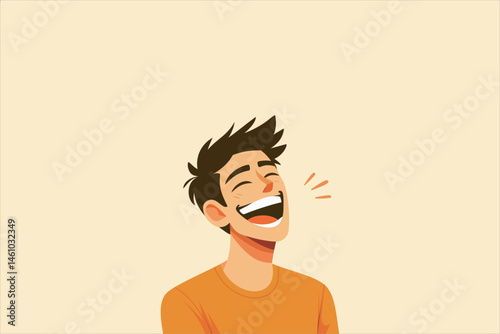 Vector illustration of a young man laughing out loud. Expressive, and modern character ideal for concepts of happiness and positivity.