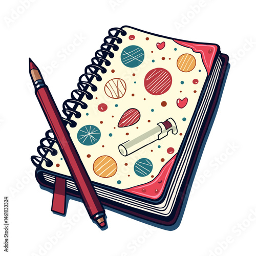 Creative doodles in sketchbook on white background, artistic expression