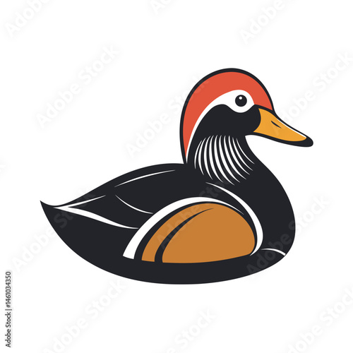 Mandarin Duck Swimming Silhouette On Serene Lake