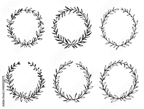 Leafy floral wreath line art useful for natural theme compositions
