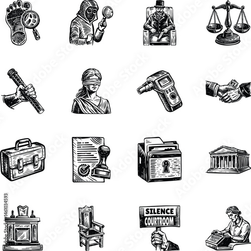 Collection of Vintage Style Law and Justice Illustrations 

