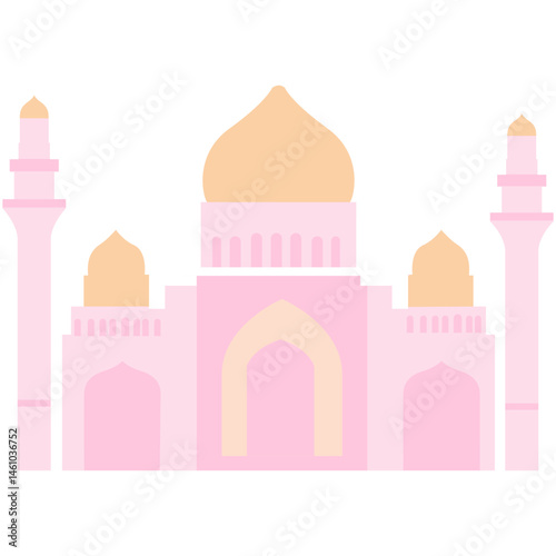 An artistic illustration of the Taj Mahal with pastel tones, showcasing its central dome, four minarets, and symmetrical arches in a minimal style.