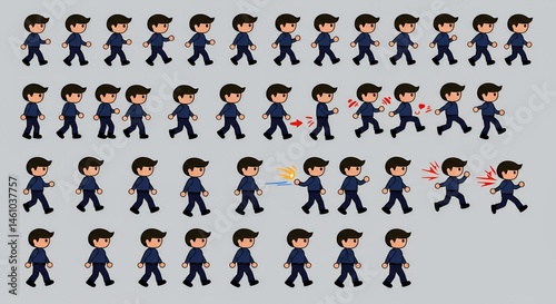 Cartoon Character Sprite Sheet: Walking, Action Poses, Animation
