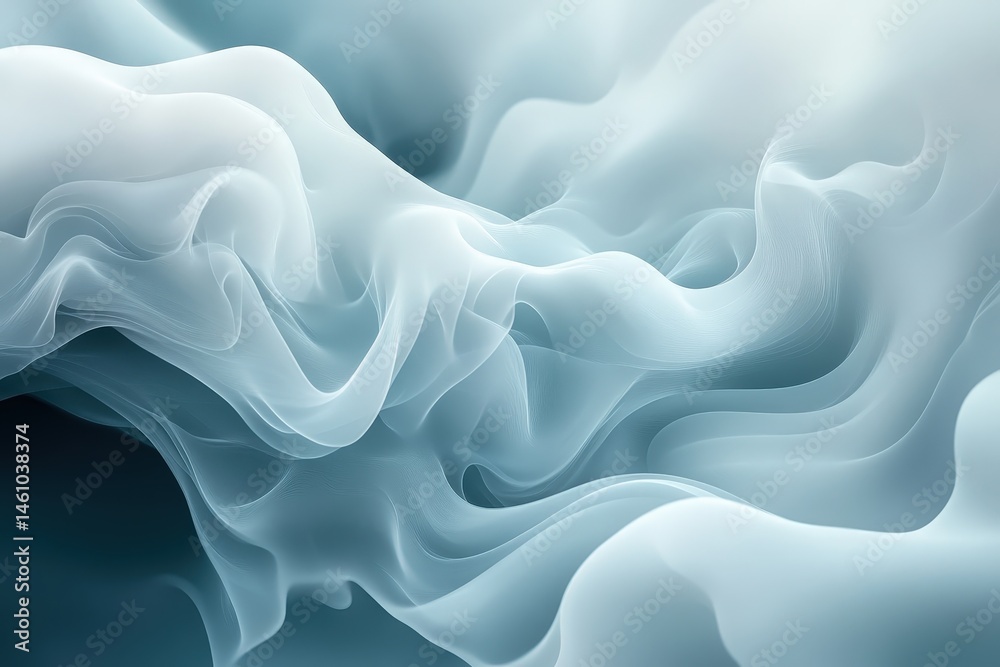 Fototapeta premium Abstract flowing forms in soft light blue and gray tones.