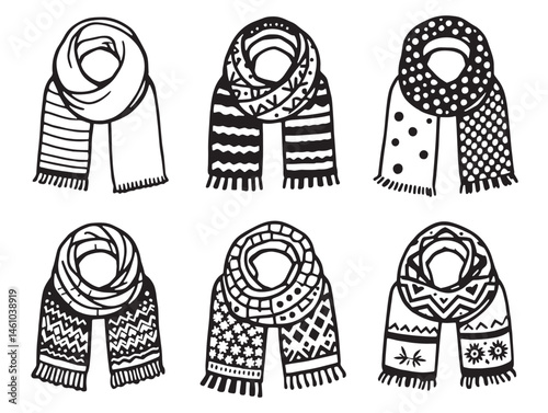 hand drawn knit scarf vector line art for design use