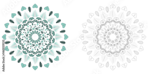 Tableau sur toile Mandala ornament made of many different leaves in soft mint green colors
Colorin