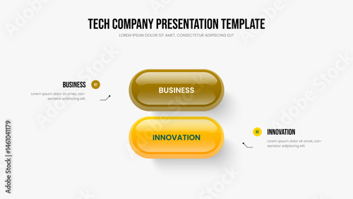 Market Insight Two Step Diagram Slideshow Design. Creative Launch 2 Option Infographic Presentation Layout. Corporate Visualization Frame Template Vector Illustration.