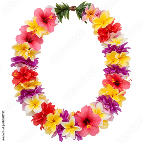 Vibrant Hawaiian Lei Tropical Flower Wreath Image isolated on Transparent Background