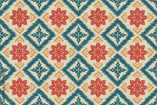 Vector damask seamless pattern background. Elegant luxury texture for wallpapers, decoration.Motifs Ikat floral embroidery.Ethnic oriental pattern traditional.Geometric flower folklore ornaments.