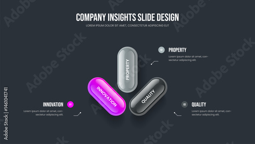 Digital Insight Three Option Infographic Presentation Design. Service Campaign Frame Template Vector Illustration. Enterprise Strategy 3 Step Diagram Slideshow Layout.