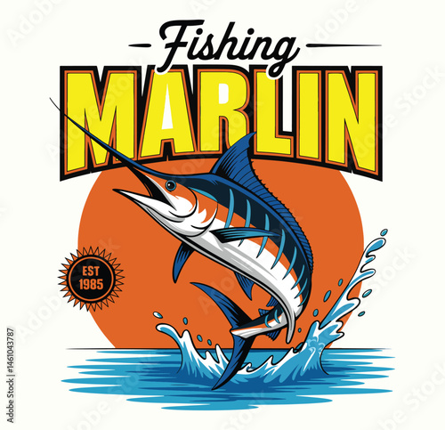Striped Marlin Jumping Ocean Fishing Logo Design