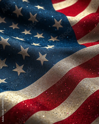 Close-up of the American flag waving gently.