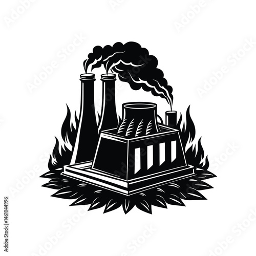 Industrial Furnace dripping with raw energy icon of silhouette vector illustration