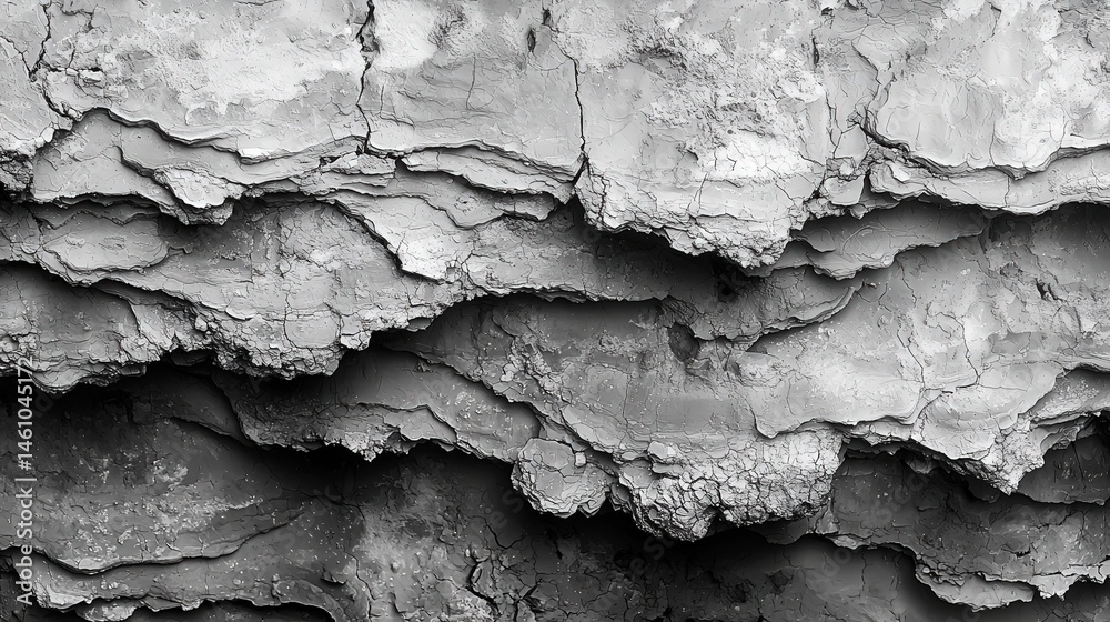 Obraz premium Layers of weathered rock: captivating textures and natural patterns in monochrome detail