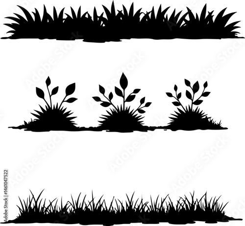 Grass Silhouette Vector Set – Lawn and Turf Shapes Collection"