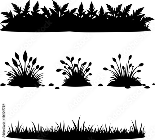 Grass Silhouette Vector Set – Lawn and Turf Shapes Collection"