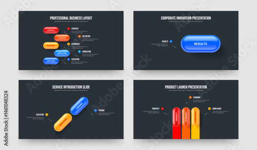 Digital Performance Five One Two Three Option Diagram Slide Layout Vector Illustration Collection. Marketing Development 5 1 2 3 Step Infographic Frame Design Set.
