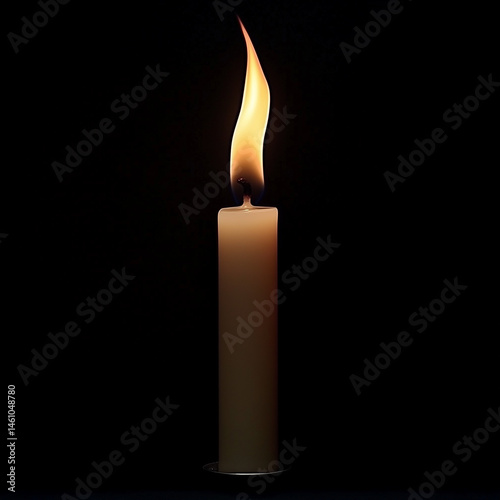 Single candle flame on a black background, isolated. Commercial photography, stock photo style.