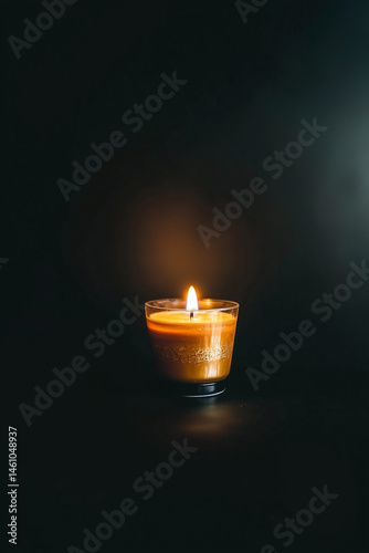 Single candle flame on a black background, isolated. Commercial photography, stock photo style.