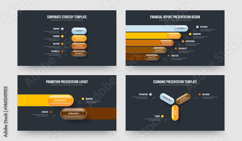 Project Growth 4 5 2 3 Element Diagram Slide Layout Collection. Advertising Proposal Four Five Two Three Option Infographic Frame Template Vector Illustration Bundle.