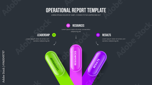 Advertising Review Frame Design Vector Illustration. Financial Analysis 3 Option Diagram Slide Layout. Digital Performance Three Element Infographic Presentation Template.