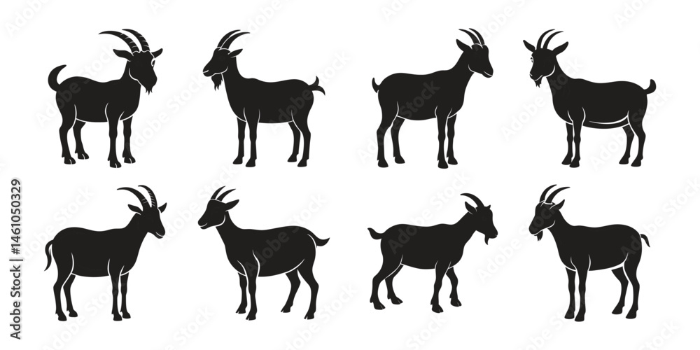 Fototapeta premium Goat vector silhouette set on white background.