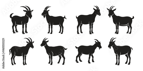 Goat vector silhouette set on white background.