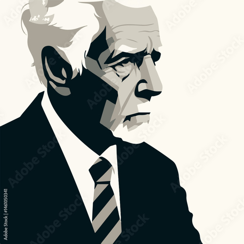 Elderly man standing gracefully among leaves in a serene landscape  