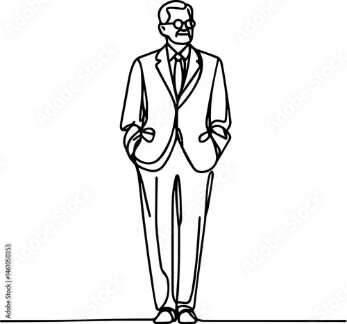 Elegant businessman standing confidently in a minimalist outline style  