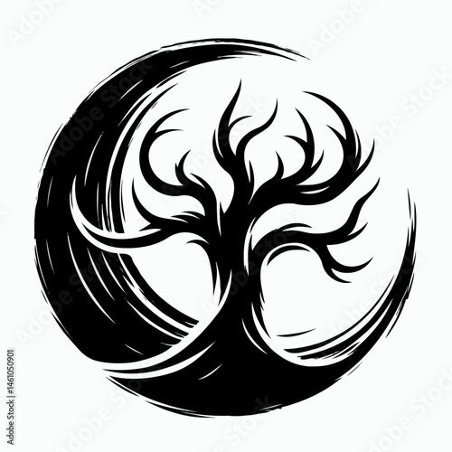 Spooky tree and moon in brush desig