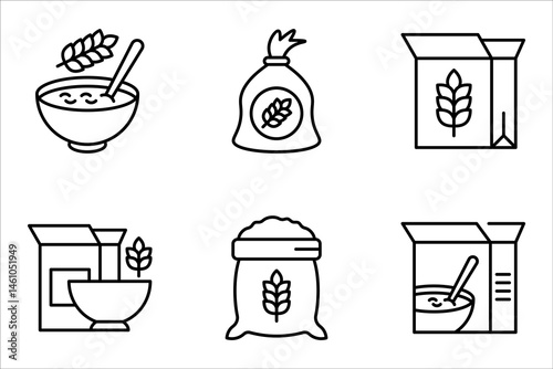 Cereal meal line icons set. warm healthy wheat food. Pictogram for oatmeal breakfast porridge. vector illustration on white background