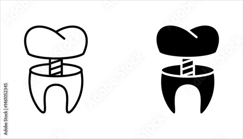Dental implant icon set. Teeth health dentistry logo. Dental emblem. Tooth care pictogram. vector illustration on white background