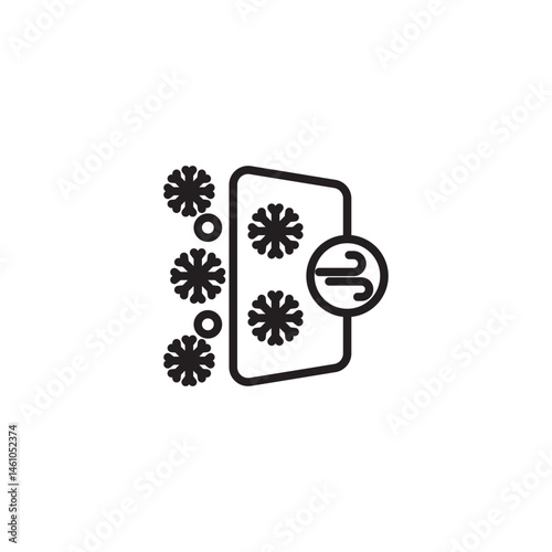 A stylized icon representing a cooling or air conditioning system, with snowflakes and air current symbols around a rectangular shape.
