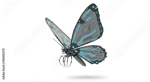 Mechanical butterfly robot insect technology futuristic design artificial intelligence concept art on transparent background