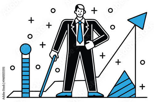 Flat Vector Illustration of Business Team Climbing Career Growth Steps with Gear Icons, Arrows, and Graph – Modern Concept for Leadership, Success, and Corporate Development.