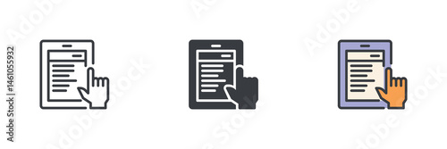 Tablet with a hand touching the screen different style icon set