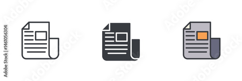 Folded newspaper different style icon set