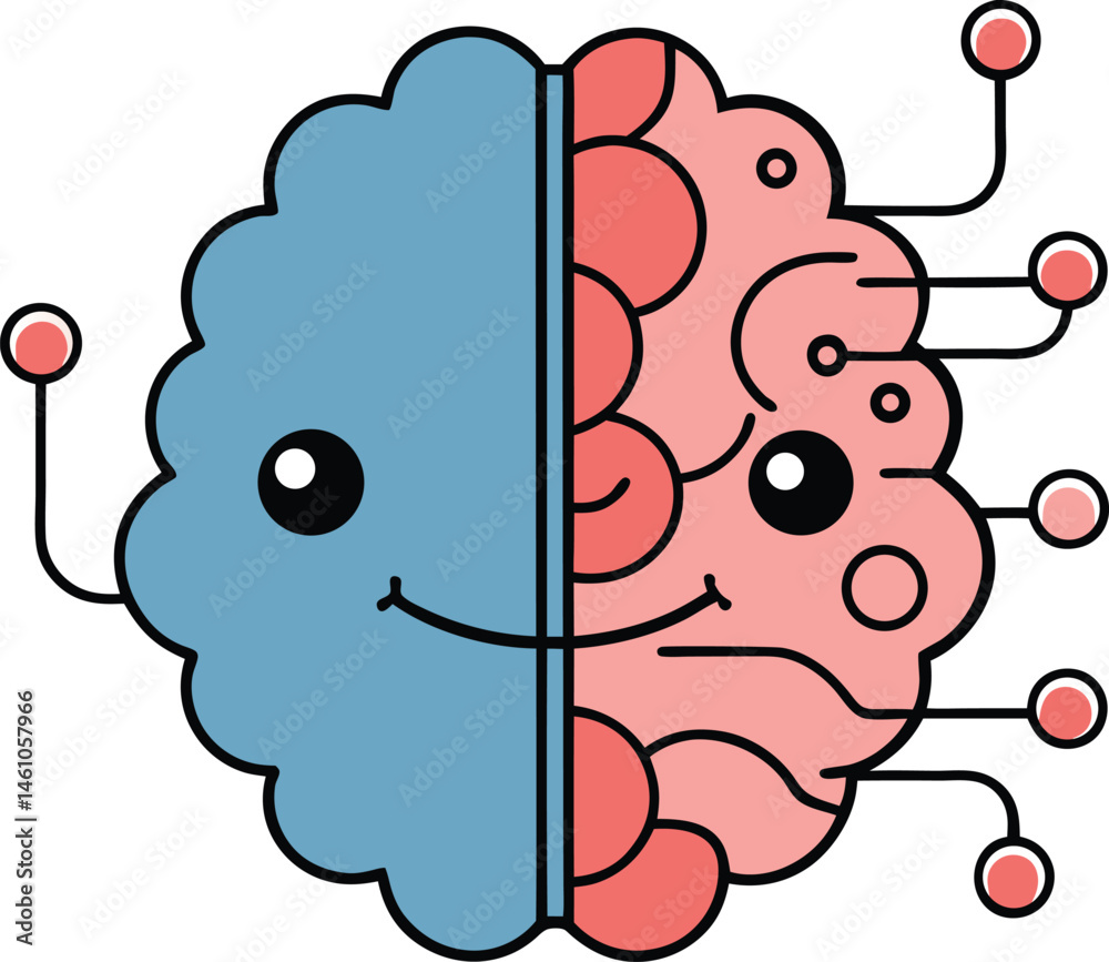 Obraz premium Brain split into halves with distinct emotions artificial intelligence