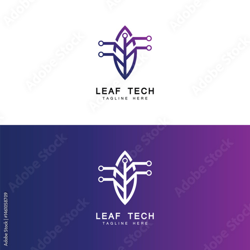 Leaf tech logo icon flat design template
