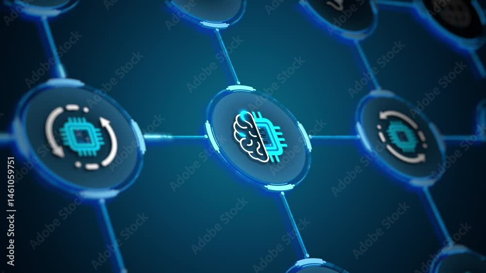 Digital network system technology integration and smart data flow. Looping video and alpha channel for transparent background.