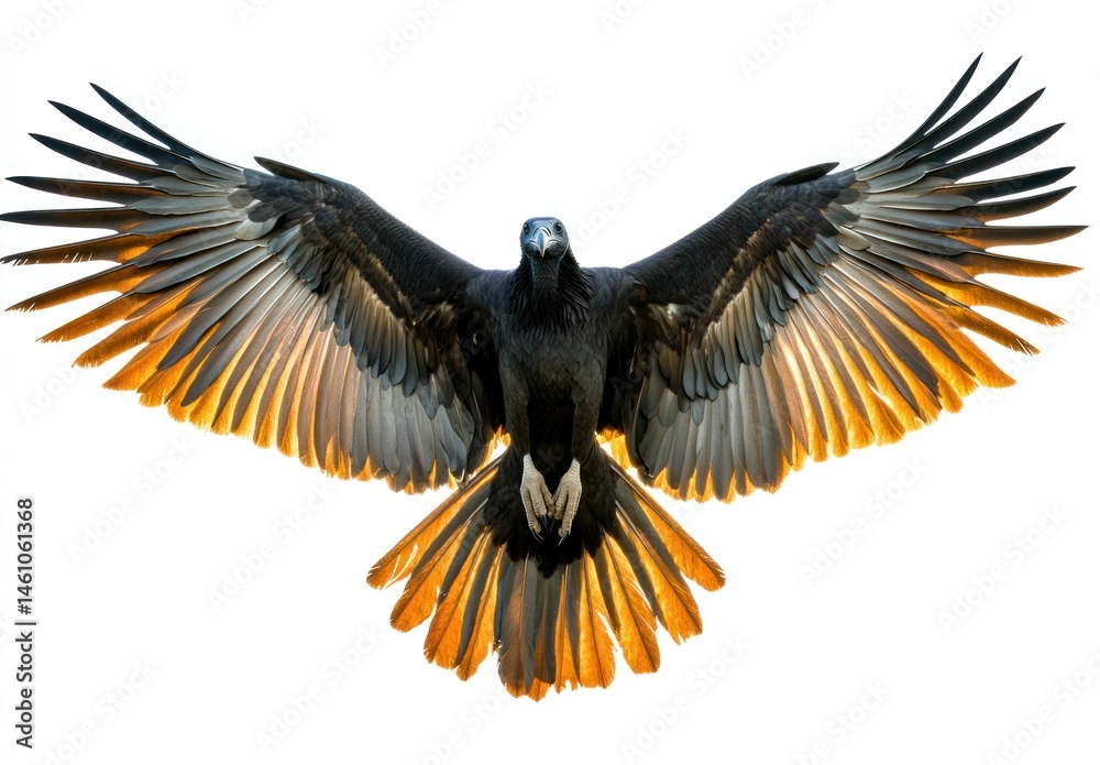 Naklejka premium Majestic Bird of Prey with Stunning Black and Orange Wings Spreading Elegantly in Flight