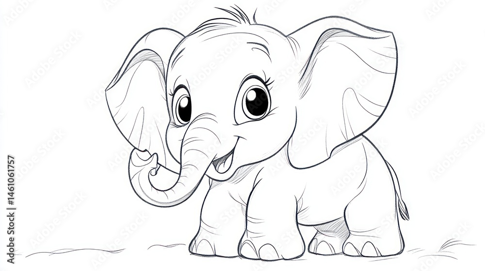 Obraz premium Cute cartoon elephant coloring page