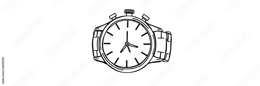 Thick line doodle of a wristwatch showing time on white background Thick line doodle of a wristwatch showing time on white background