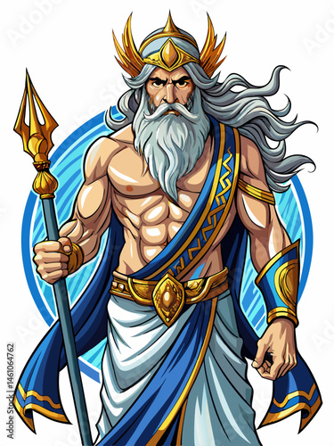 perfact god Zeus , JoJo style art,full body , full color  , realistic , white background