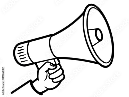 megaphone line art vector, hand holding megaphone silhouette vector illustration