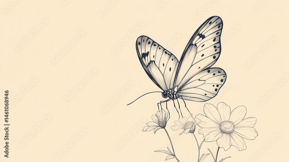 custom made wallpaper toronto digitalElegant butterfly illustration on pastel background with flowers. Possible use Stock photo for nature, beauty, or art related projects